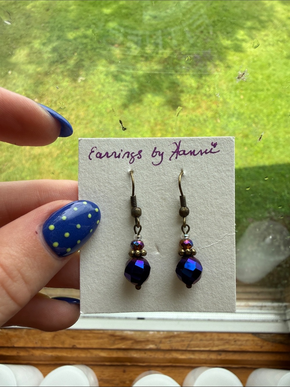 Handmade Purple Bead Dangle Earrings by